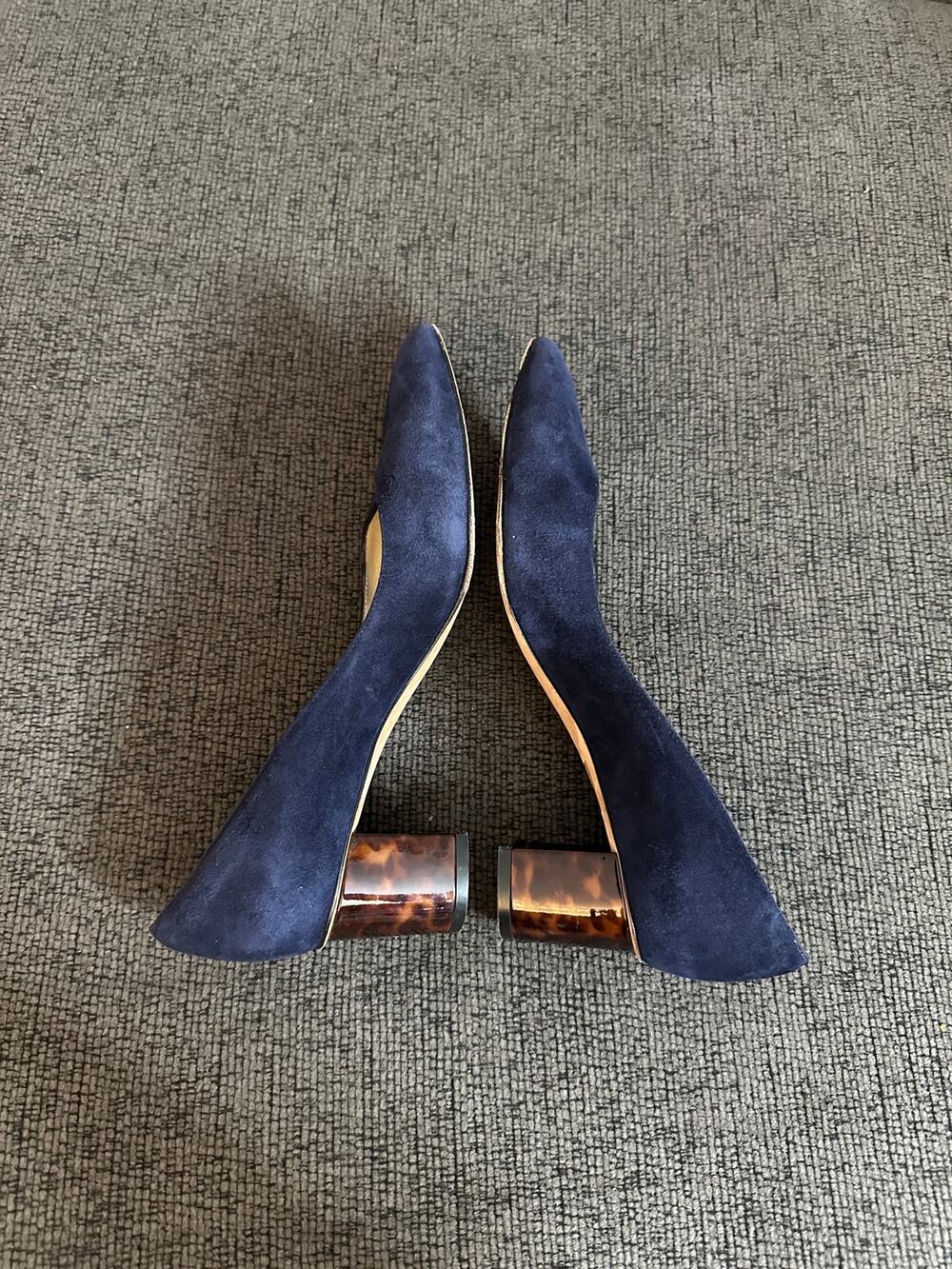 Sarah Flint Perfect Emma Pump in Navy Suede Tortoise Block Heel size 39/US 8.5